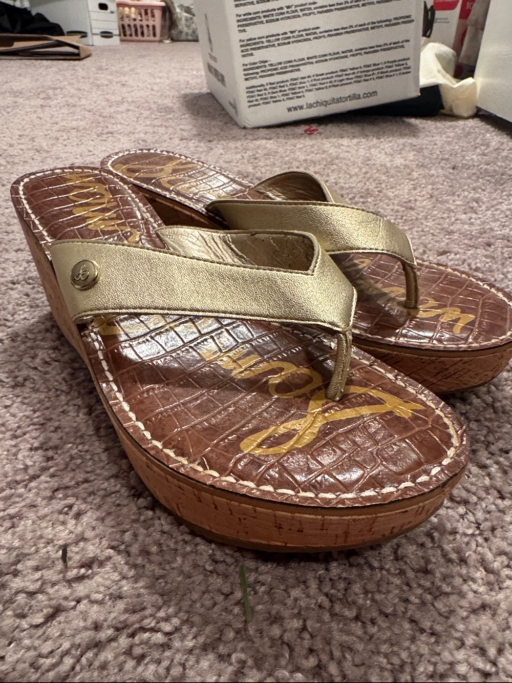 Sam Edelman Metallic Gold Platform Thong Sandals